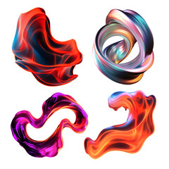 Poster - Bold colorful liquid shapes set isolated. Iridescent wavy melted flame substance on transparent background png. Ai generated	