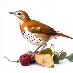 Sticker - Wood thrush bird isolated on white background.