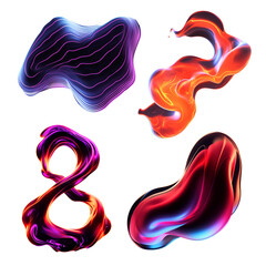 Poster - Bold colorful liquid shapes set isolated. Wavy melted fluid neon substances on transparent background png