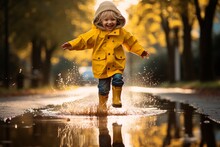 A Kid Playing In A Rain Puddle