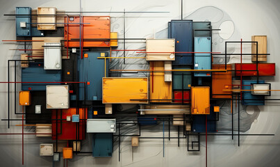 Wall Mural - light background with colored 3d rectangles of different sizes.