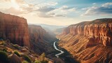 Fototapeta  - canyon view in summer. Colorful canyon landscape at sunset. nature scenery in the canyon. amazing nature background. summer landscape in nature,  canyon travel in the great valley