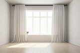 Fototapeta  - Minimalist room, bright, window, curtains, blank. Generative AI