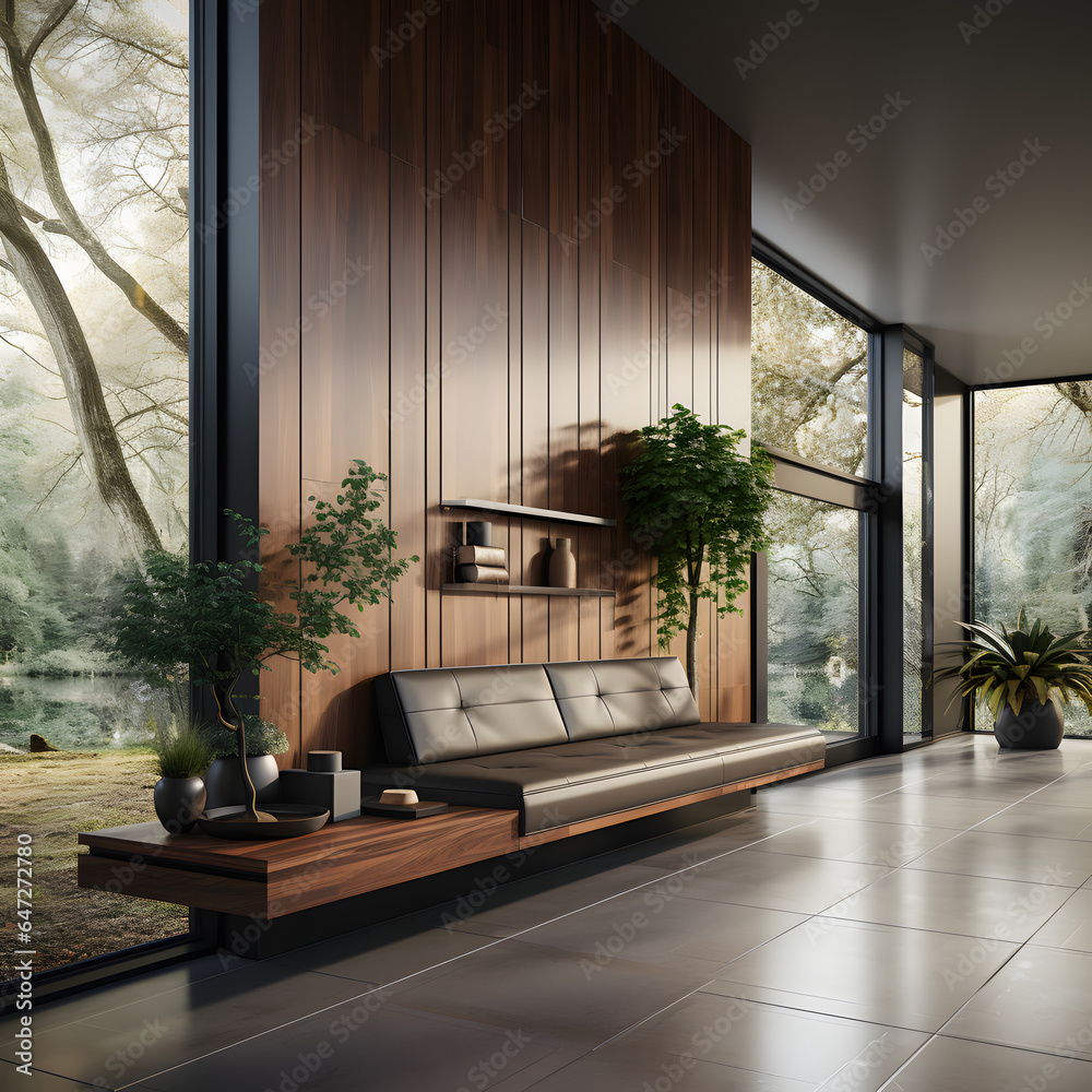 Minimalist home interior design of modern entrance hall with glass door ...
