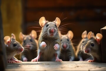 Aufkleber - A group of rats standing on their hind legs. Can be used to depict teamwork, unity, or even a rat infestation problem.