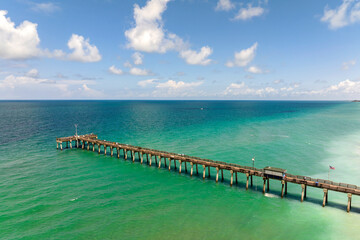 Sticker - Bright ocean landscape at Venice fishing pier in Florida, USA. Popular vacation place in south