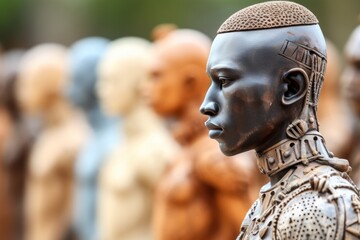 Poster - A close-up view of a statue of a person. This image can be used in various contexts and settings.