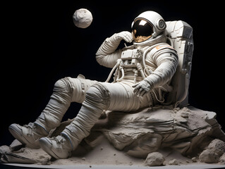 Wall Mural - spaceman or astronaut sitting on the rock of the moon.