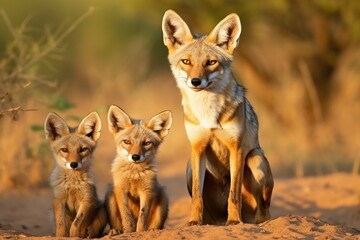 Poster - A picture of two foxes standing side by side. This image can be used to represent companionship, partnership, or teamwork. It can be used in various contexts, such as nature, wildlife, animals, or rel