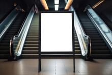 Blank Poster Media Template In A Subway Station With Escalator