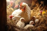 Fototapeta Młodzieżowe - Chicken with chickens in the nest.