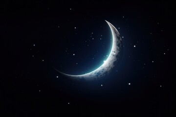 Poster - Half a moon in the night sky with stars.