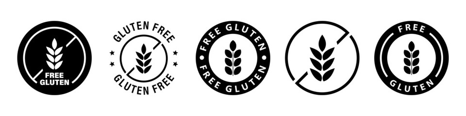 Gluten Free, set of vector stickers for food.