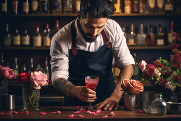 Poster - bartender makes cocktail bartender.