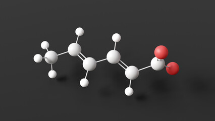 Wall Mural - potassium sorbate molecule, molecular structure, food preservative e202, ball and stick 3d model, structural chemical formula with colored atoms