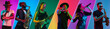 © master1305 - Collage made of different people, men and women singing, playing musical instruments on colorful background in neon. Concept of music, hobby, festival, concert, fashion, art, performance