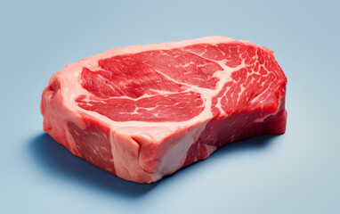 Wall Mural - Raw beef steak on solid blue background