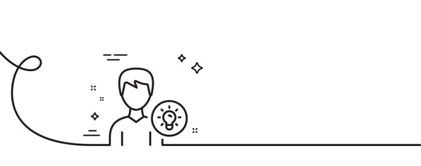 Poster - user line icon. continuous one line with curl. profile with lamp bulb sign. male person silhouette w