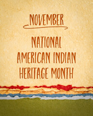 Wall Mural - November - National American Indian Heritage Month, handwriting on art paper, reminder of historical and cultural event