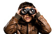 Youngster Using Binoculars Isolated on a Transparent Background PNG. Generative AI
