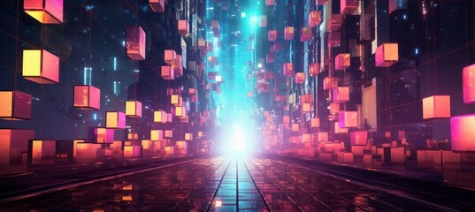 Poster - Blockchain data virtual space technology background. Generative AI technology.