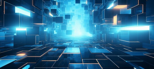 Leinwandbilder - Cyberspace blue blockchain technology background. Generative AI technology.	
