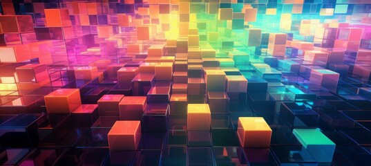 Poster - Abstract cube blockchain technology background. Generative AI technology.	
