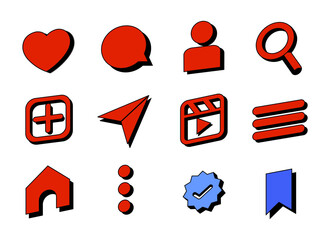 Cute red and blue social media icons vector set collection