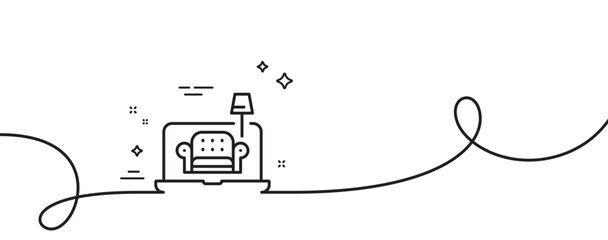 Poster - furniture line icon. continuous one line with curl. buying a sofa sign. interior design symbol. furn