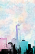Illustration of the Lower Manhattan skyline along the Hudson River.