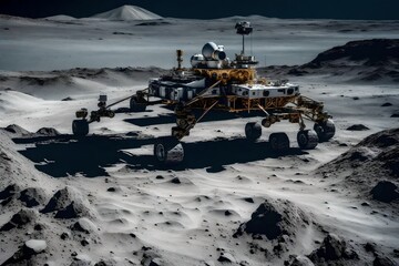 a mesmerizing portrayal of a lunar rover traversing the challenging, crater-studded expanse of the moon's landscape - AI Generative