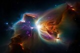 Fototapeta Kosmos - a mesmerizing stellar nursery, where luminous gas clouds are birthing newborn stars in a celestial spectacle of unparalleled realism and flawlessness - AI Generative