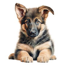 Portrait Of German Shepherd Puppy. Color Pencil Drawing Painting On White Background. Digital Illustration Generative AI.