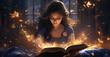 A girl reads a magic book and fantasizes. Generation AI