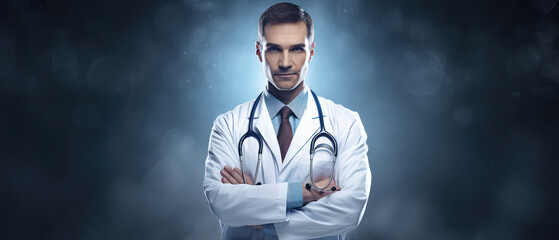 Wall Mural - doctor posing with arms folded in front of blur background