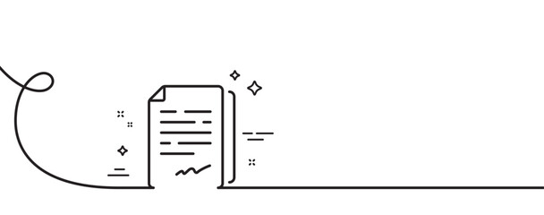 Poster - document signature line icon. continuous one line with curl. agreement doc file sign. office note sy