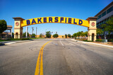 Fototapeta Most - Bakersfield welcome sign, a wide arched street sign. Also known as the Bakersfield Neon Arch, it is one of the most recognizable landmarks in Bakersfield, California.