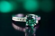 Green emerald fashion engagement diamond ring. Generative AI