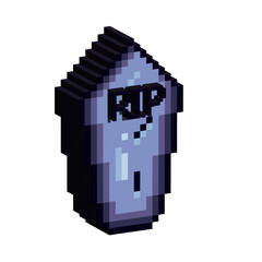 Poster - Isometric Pixel art 3d of grave halloween for items asset. simple 3d of grave rip on pixelated style.8bits perfect for game asset or design asset element for your game design asset.