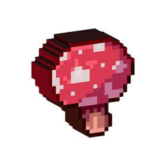 Fototapete - Isometric Pixel art 3d of red mushroom for items asset. simple 3d of red mushroom fungus on pixelated style.8bits perfect for game asset or design asset element for your game design asset.