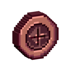 Leinwandbilder - isometric pixel art 3d of wood bronze shield with plus sign in middle for items asset in 3d style on
