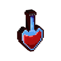 Fototapete - Isometric Pixel art 3d of potion health with love shape for items asset. simple 3d of health potion on pixelated style.8bits perfect for game asset or design asset element for your game design asset.