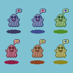 Poster - Pixel art sets of ghost with variation color items asset. simple ghost for halloween items on pixelated style.8bits perfect for game asset or design asset element for your game design asset