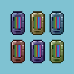 Leinwandbilder - pixel art sets of handphone with variation color items asset. simple handphone items on pixelated st