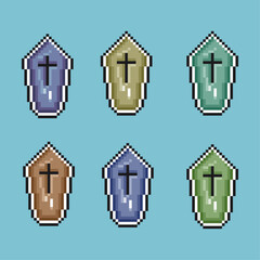 Poster - Pixel art sets of dead grave with variation color items asset. simple grave for dugeon and rpg items on pixelated style.8bits perfect for game asset or design asset element for your game design asset