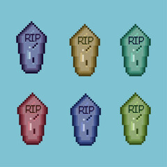 Poster - Pixel art sets of dead grave with variation color items asset. simple grave for dugeon and rpg items on pixelated style.8bits perfect for game asset or design asset element for your game design asset