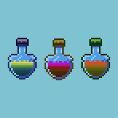 Fototapete - Pixel art sets of many potion for rpg game with variation color items asset. simple for dugeon items on pixelated style.8bits perfect for game asset or design asset element for your game design asset