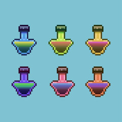 Fototapete - Pixel art sets of many potion for rpg game with variation color items asset. simple for dugeon items on pixelated style.8bits perfect for game asset or design asset element for your game design asset