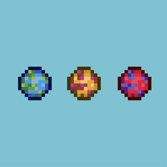 Poster - Pixel art sets of small earth with variation color items asset. simple earth for items on pixelated style.8bits perfect for game asset or design asset element for your game design asset