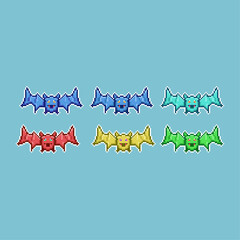 Poster - Pixel art sets of bat cave with variation color items asset. simple bat halloween for dugeon items on pixelated style.8bits perfect for game asset or design asset element for your game design asset